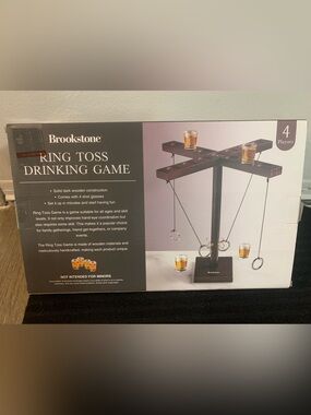Brand New in Box Brookstone Dark Brown Wooden Ring Toss Party Game